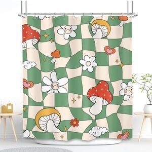 Retro look mushroom shower curtain